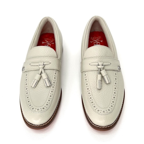 New G/FORE Womens Golf Shoes Size 7 Leather Loafers Tassel Brogue Cruiser Stone - Picture 5 of 10